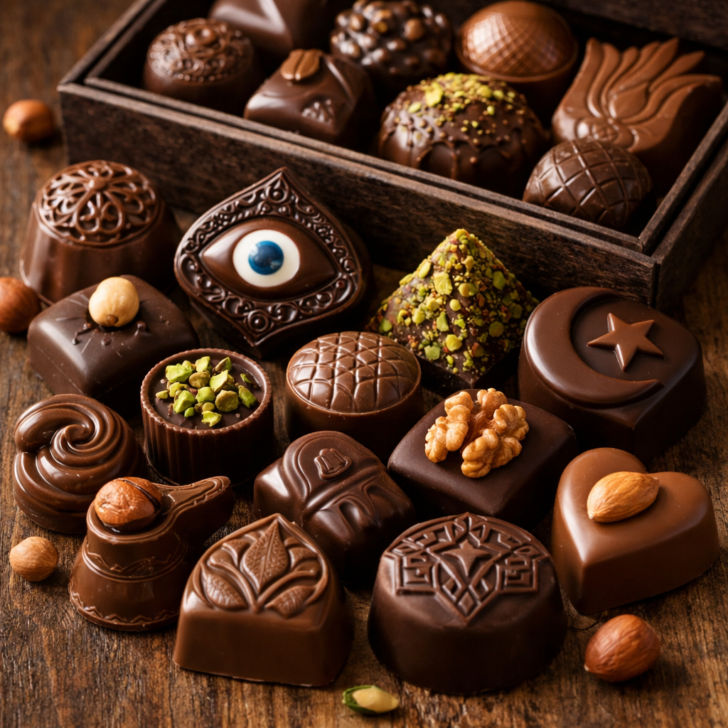 Butik el yapımı çikolatalar, çeşitli dolgular