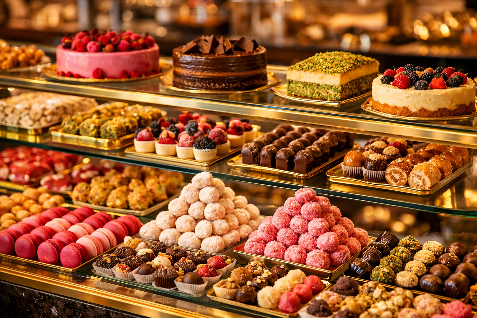 Tatlı Nokta vitrininde el yapımı tatlılar, pastalar ve taze ürünler